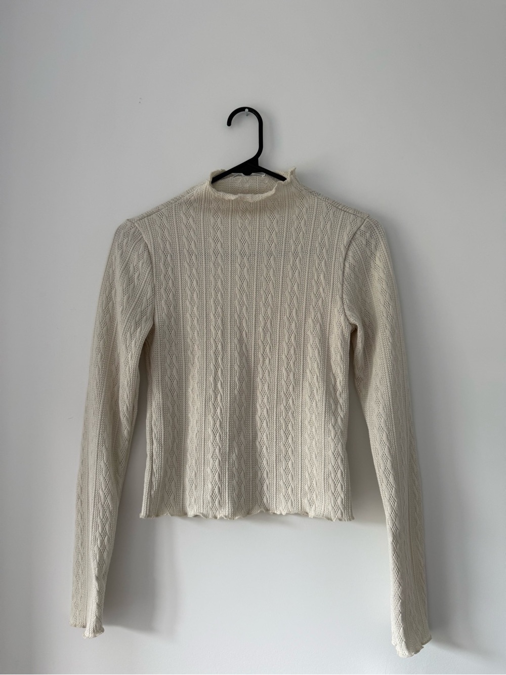 Women's Cream Cable Knit Mock Neck Long Sleeve Top
